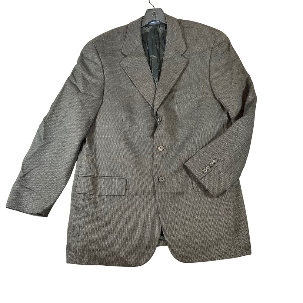Ralph Lauren Mens 44T Pure New Wool Herringbone Blazer Sport Coat Grey 3 Button - Picture 1 of 11